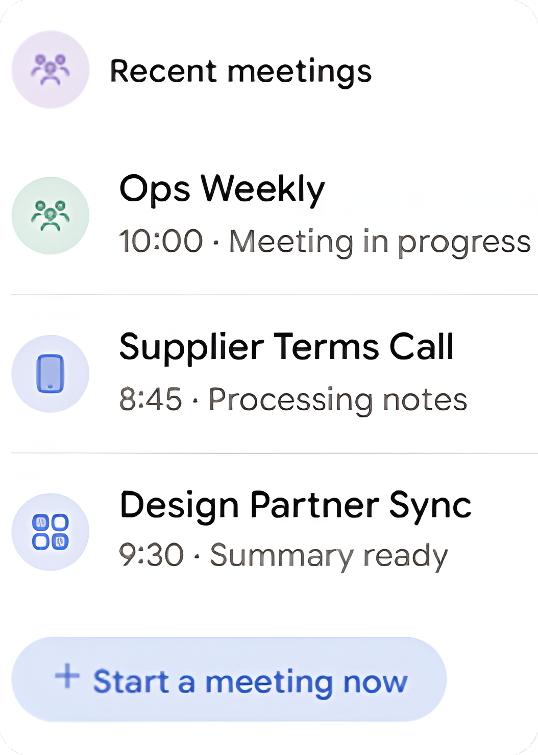 Recent meetings